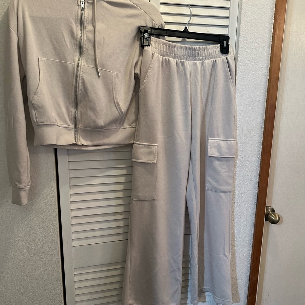 Cream Relaxed Fit Track Pants with Elastic Waistband